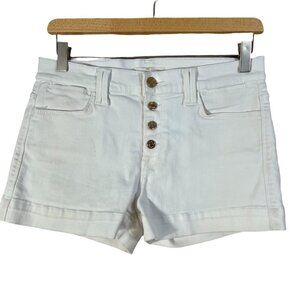 7 For All Mankind White Denim Shorts High Rise Gold Buttons Women's Size 28